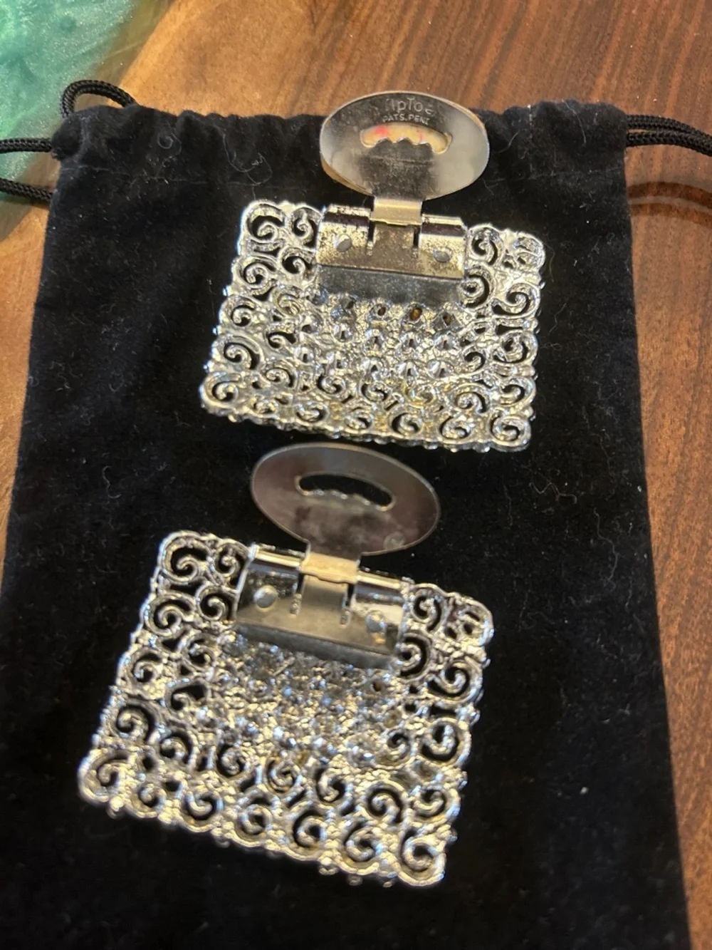 Tip Toe vintage, rectangular, silver filigree shoe clips clear rhinestones, - Picture 10 of 10